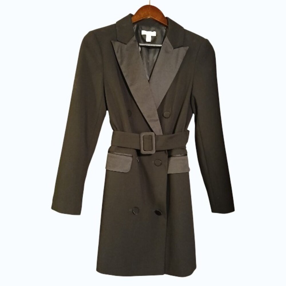 TOPSHOP Black Longline Dress Coat 2 - Picture 4 of 10